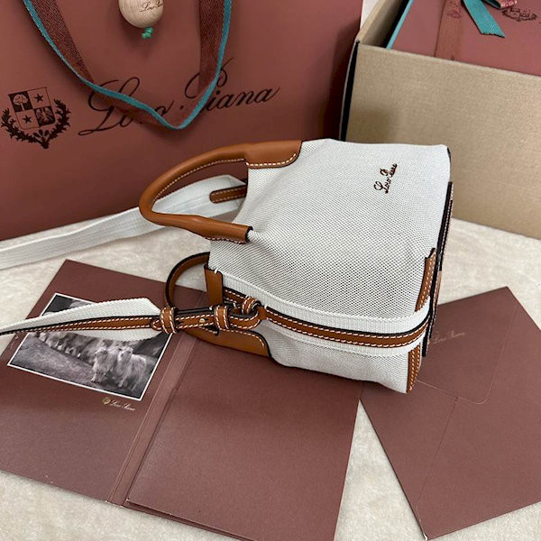 Loro Piana Women's Bale M/i Canvas Bucket Bag / Whisper White/Wheat Bran