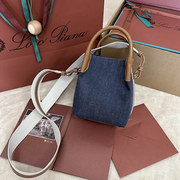 Loro Piana Women's Bale M/i Bucket Bag / Surge Blue/Wheat Bran