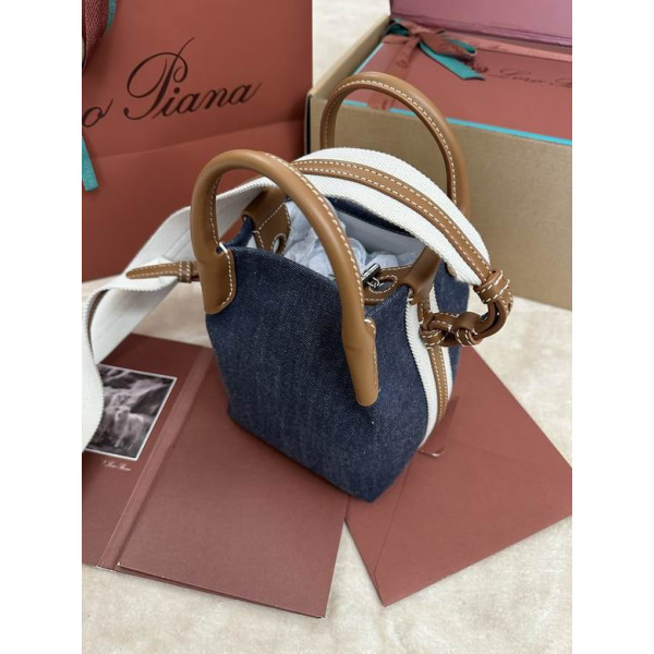 Loro Piana Women's Bale M/i Bucket Bag / Surge Blue/Wheat Bran