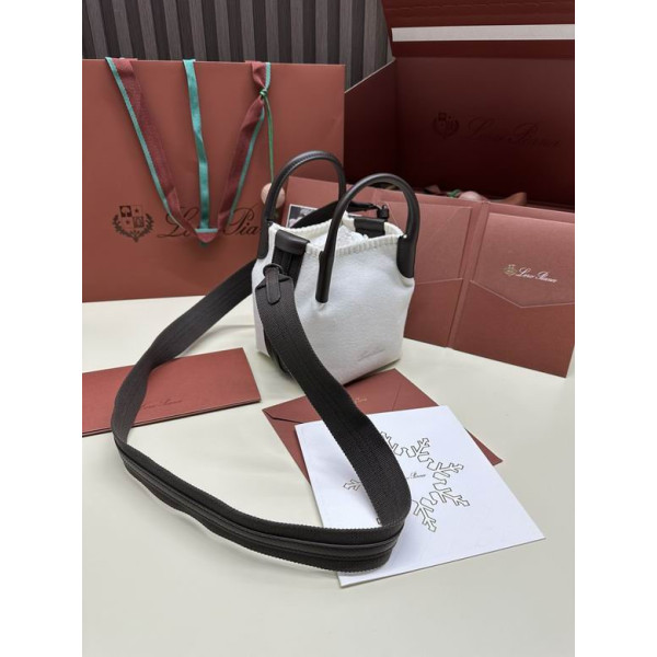 Loro Piana Women's Bale M/i Canvas Bucket Bag / Optic White/Black