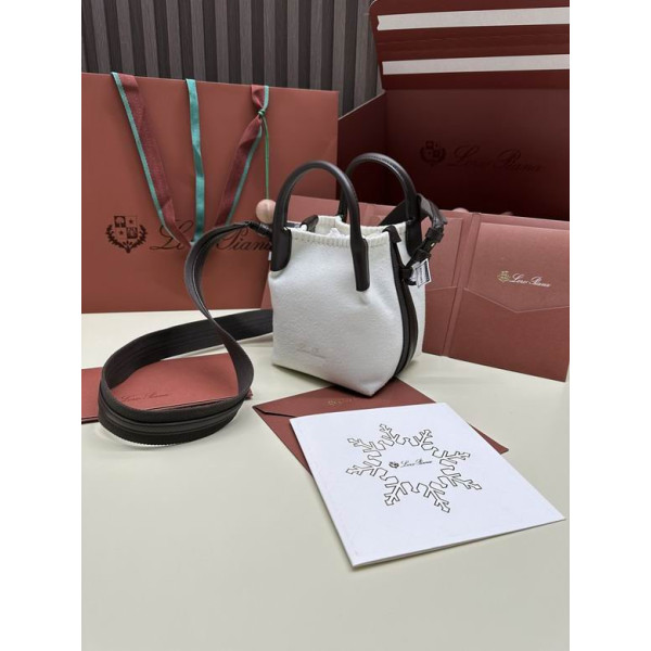 Loro Piana Women's Bale M/i Canvas Bucket Bag / Optic White/Black