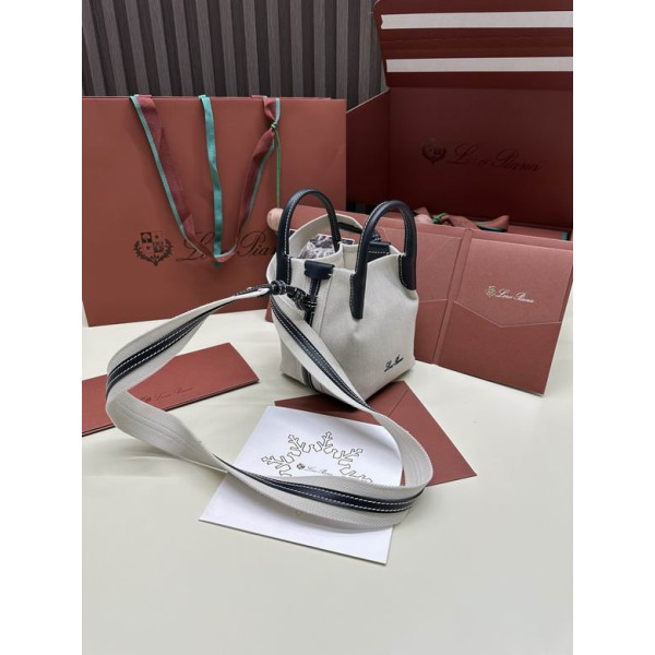 Loro Piana Women's Bale M/i Canvas Bucket Bag / Whisper White/Black