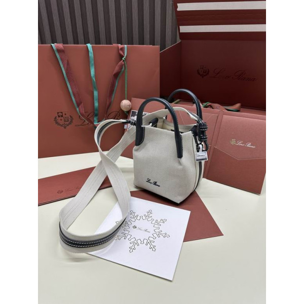 Loro Piana Women's Bale M/i Canvas Bucket Bag / Whisper White/Black
