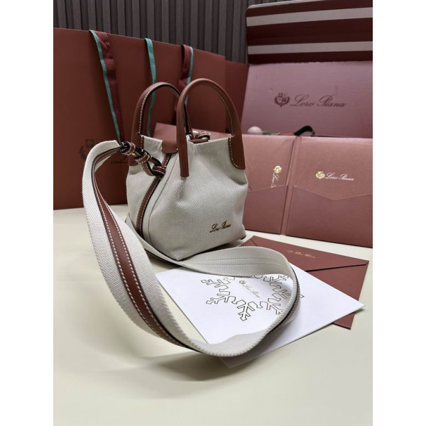 Loro Piana Women's Bale M/i Canvas Bucket Bag / Whisper White/Caramel