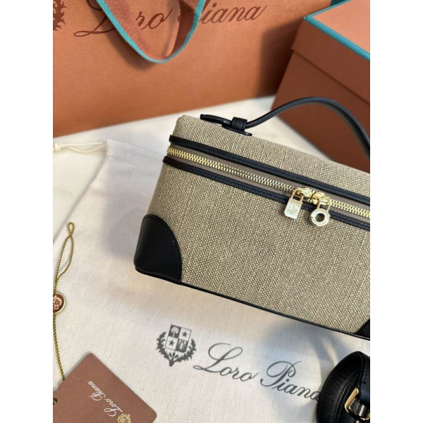 Loro Piana Women's Extra Canvas Pocket Bag / Beige/Black/Rolled Gold