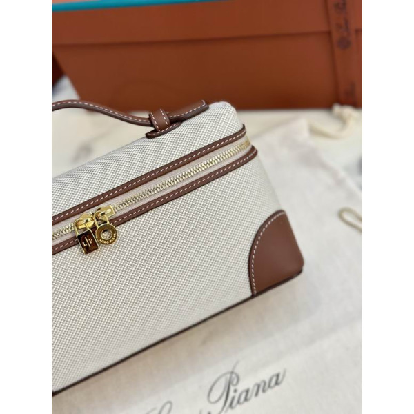 Loro Piana Women's Extra Canvas Pocket Bag / Natural/Caramel/Rolled Gold Sale