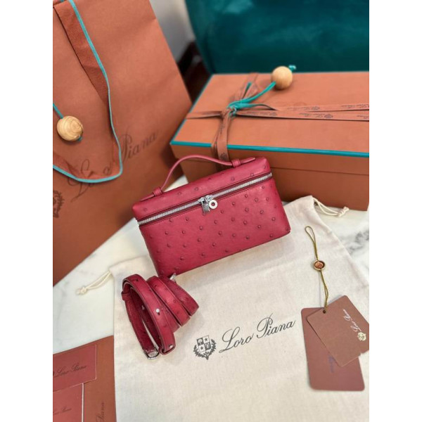 Loro Piana Women's Extra Ostrich Pocket Bag / Red/Rolled Silver