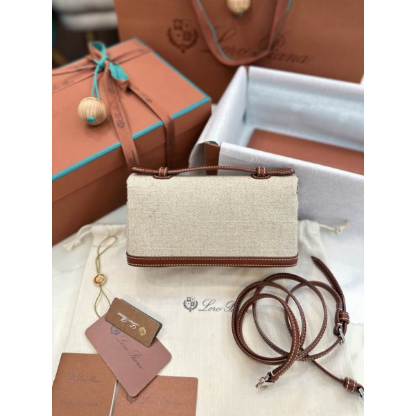 Loro Piana Women's Extra Canvas Pocket Bag / Natural/Caramel/Rolled Silver