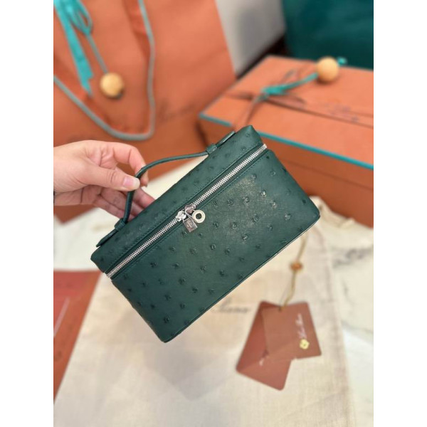 Loro Piana Women's Extra Ostrich Pocket Bag / Peacock Green/Rolled Silver