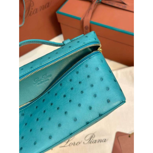Loro Piana Women's Extra Ostrich Pocket Bag / Lake Blue/Rolled Gold