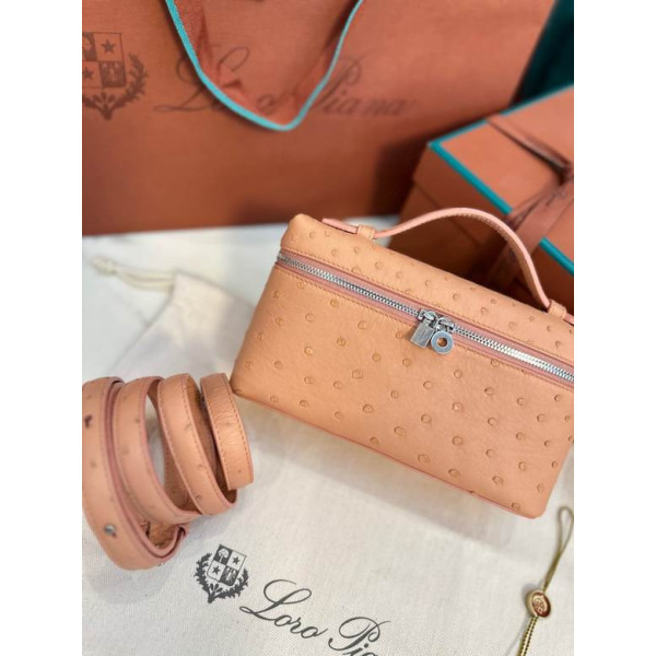 Loro Piana Women's Extra Ostrich Pocket Bag / Beige Apricot/Rolled Silver