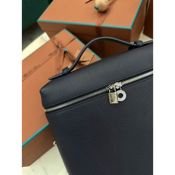 Loro Piana Women's Extra Pocket Backpack / Navy Blue/Rolled Silver