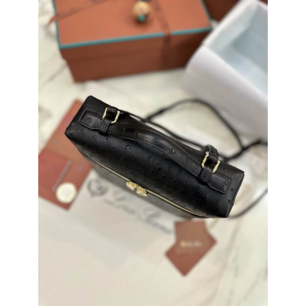 Loro Piana Women's Extra Ostrich Pocket Backpack / Black/Rolled Gold