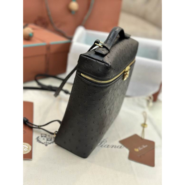 Loro Piana Women's Extra Ostrich Pocket Backpack / Black/Rolled Gold