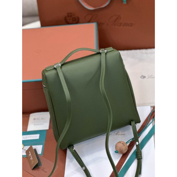 Loro Piana Women's Extra Pocket Backpack / Olive Green/Rolled Silver