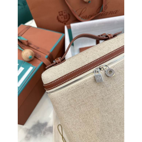 Loro Piana Women's Extra Canvas Pocket Backpack / Natural/Caramel/Rolled Silver