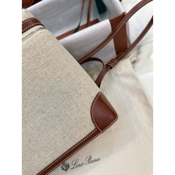 Loro Piana Women's Extra Canvas Pocket Backpack / Natural/Caramel/Rolled Silver
