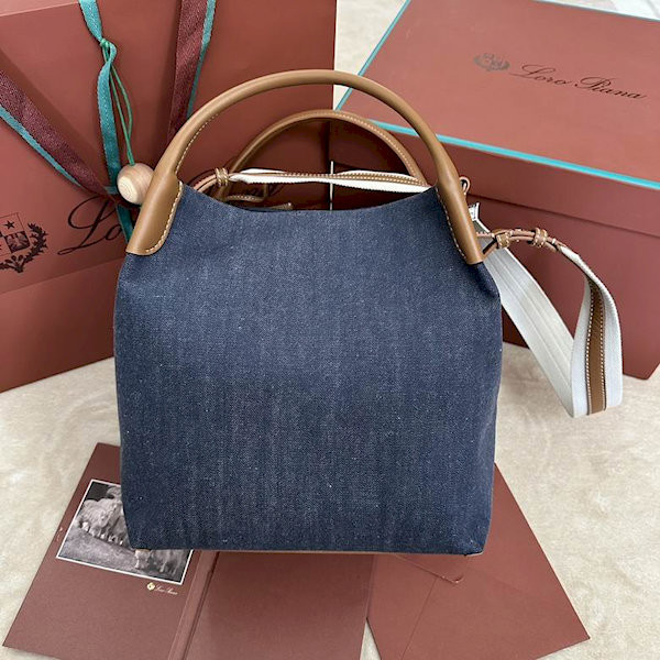 Loro Piana Women's Bale Bucket Bag / Surge Blue/Wheat Bran