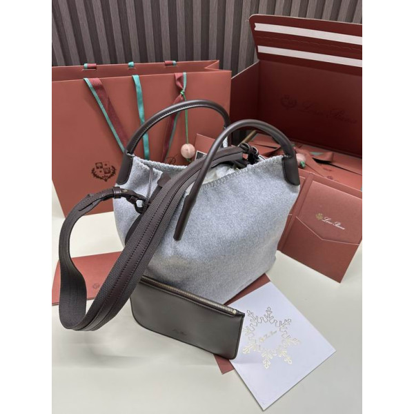 Loro Piana Women's Bale Cotton Bucket Bag / Light Gray