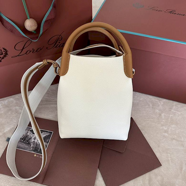 Loro Piana Women's Bale Small Bucket Bag / Whisper White/Wheat Bran