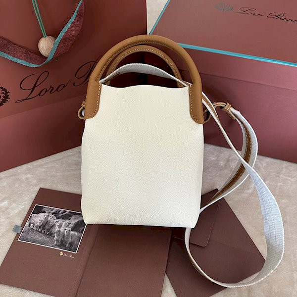 Loro Piana Women's Bale Small Bucket Bag / Whisper White/Wheat Bran