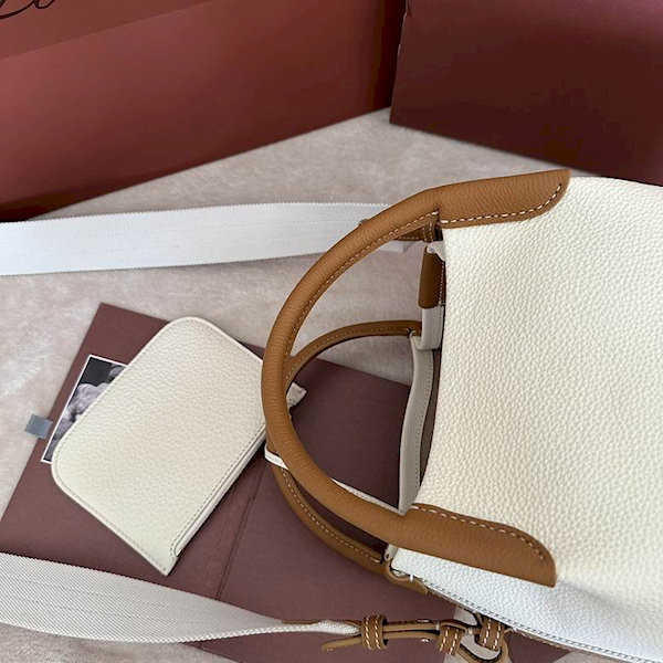 Loro Piana Women's Bale Small Bucket Bag / Whisper White/Wheat Bran