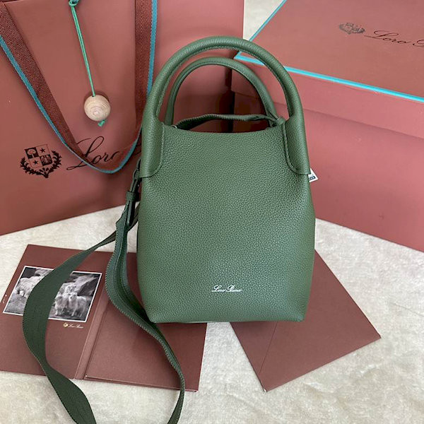 Loro Piana Women's Bale Small Bucket Bag / Dark Olive Green