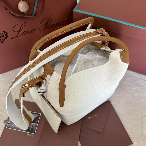 Loro Piana Women's Bale Bucket Bag / Whisper White/Wheat Bran