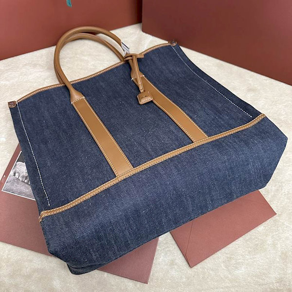 Loro Piana Women's Small Beam Tote / Surge Blue/Wheat Bran