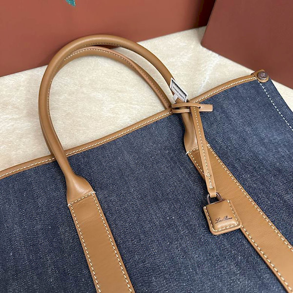 Loro Piana Women's Small Beam Tote / Surge Blue/Wheat Bran