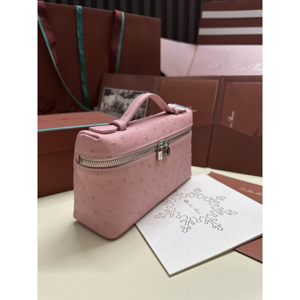 Loro Piana Women's Extra Ostrich Small Pocket Bag / P/k/Rolled Silver