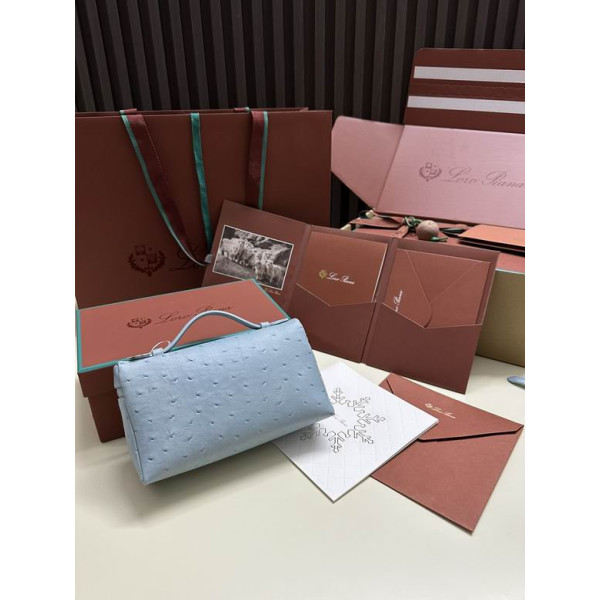 Loro Piana Women's Extra Ostrich Small Pocket Bag / Baby Blue/Rolled Silver