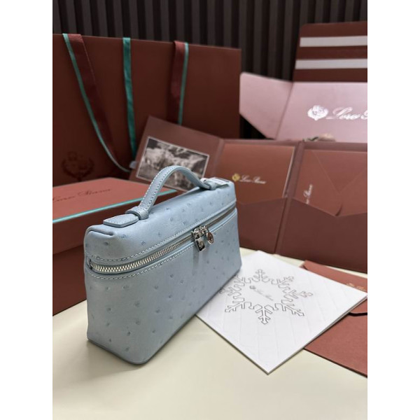Loro Piana Women's Extra Ostrich Small Pocket Bag / Baby Blue/Rolled Silver