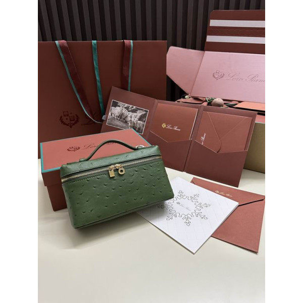 Loro Piana Women's Extra Ostrich Small Pocket Bag / Emerald Green/Rolled Gold