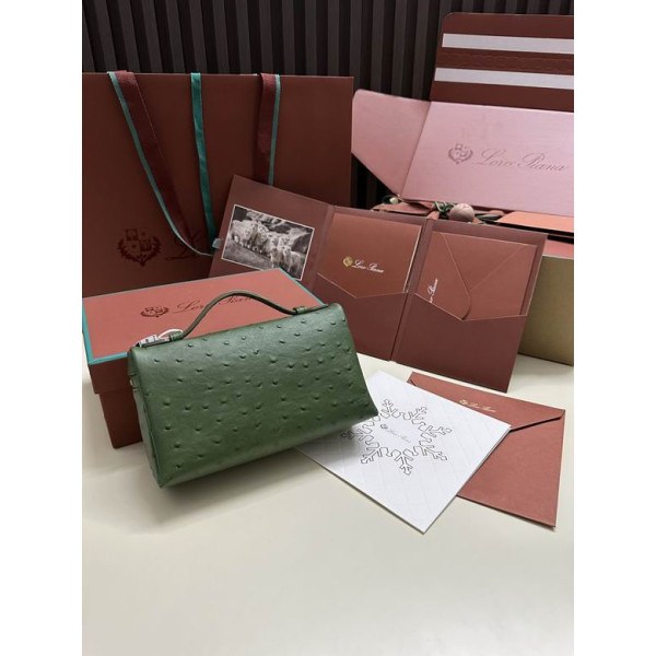 Loro Piana Women's Extra Ostrich Small Pocket Bag / Emerald Green/Rolled Gold
