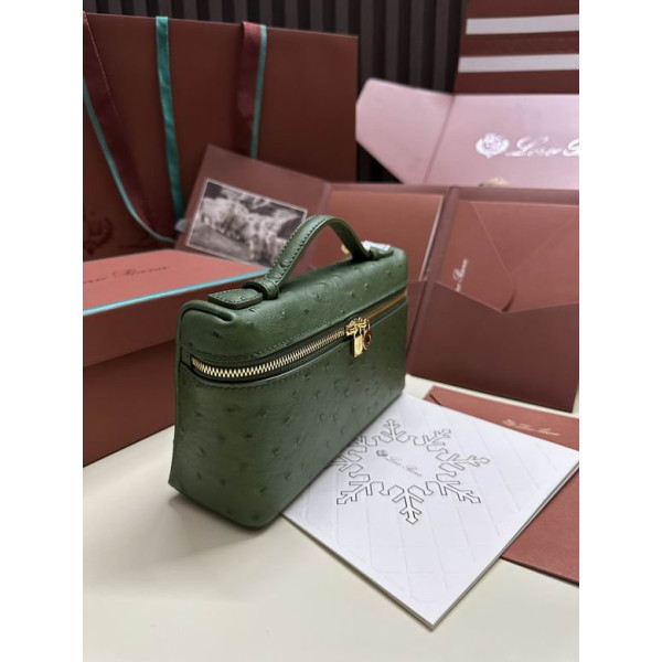 Loro Piana Women's Extra Ostrich Small Pocket Bag / Emerald Green/Rolled Gold