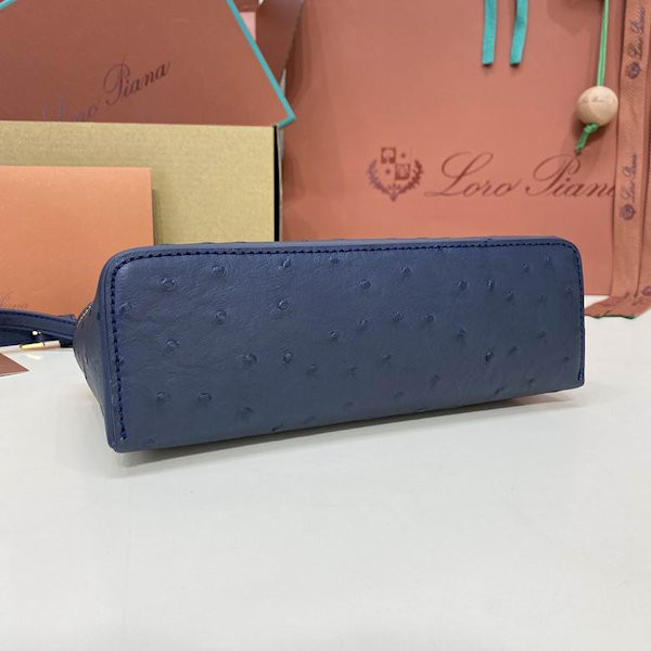 Loro Piana Women's Extra Ostrich Pocket Bag / Dark Blue/Rolled Gold