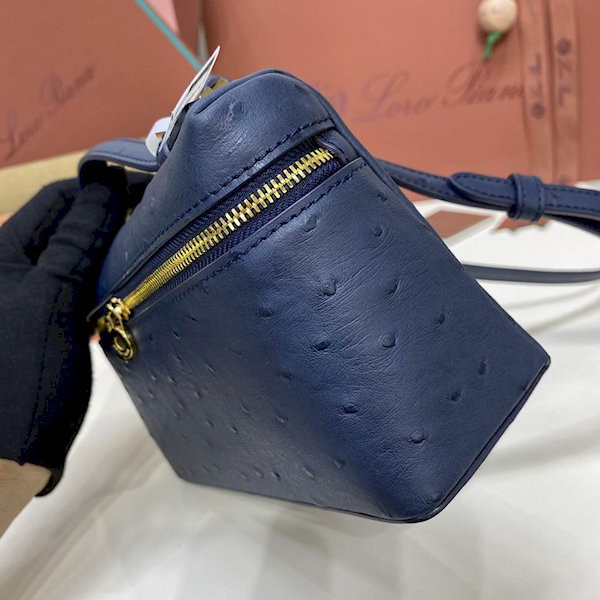 Loro Piana Women's Extra Ostrich Pocket Bag / Dark Blue/Rolled Gold
