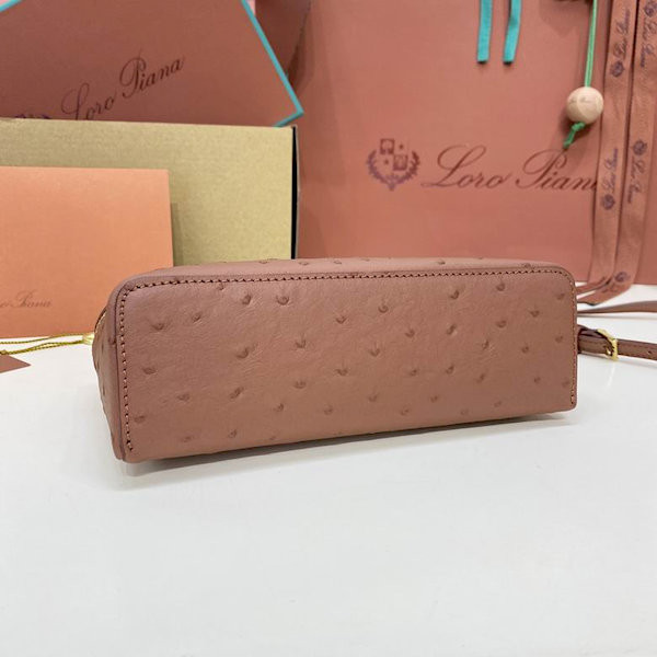 Loro Piana Women's Extra Ostrich Pocket Bag / Nude Brown/Rolled Gold
