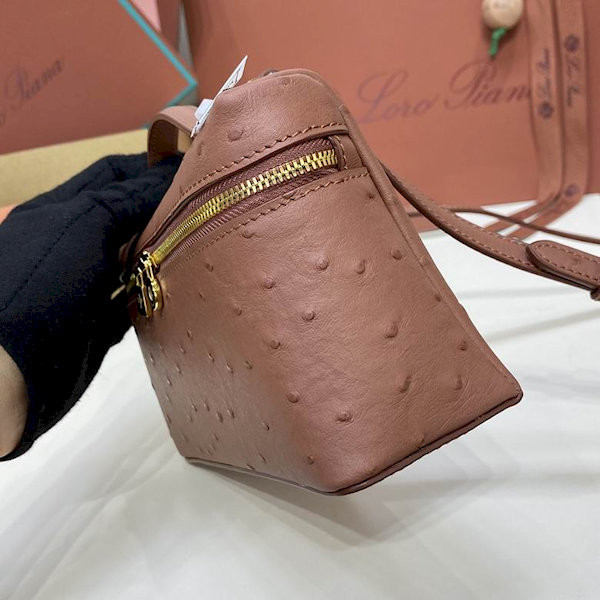 Loro Piana Women's Extra Ostrich Pocket Bag / Nude Brown/Rolled Gold