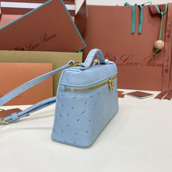 Loro Piana Women's Extra Ostrich Pocket Bag / Baby Blue/Rolled Gold