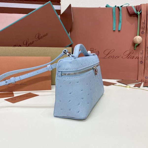 Loro Piana Women's Extra Ostrich Pocket Bag / Baby Blue/Rolled Silver