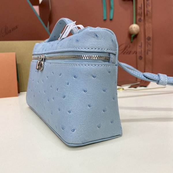 Loro Piana Women's Extra Ostrich Pocket Bag / Baby Blue/Rolled Silver
