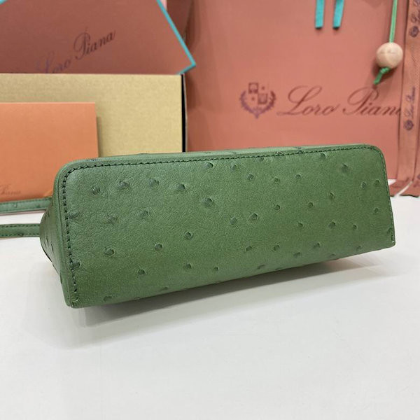 Loro Piana Women's Extra Ostrich Pocket Bag / Dark Green/Rolled Gold