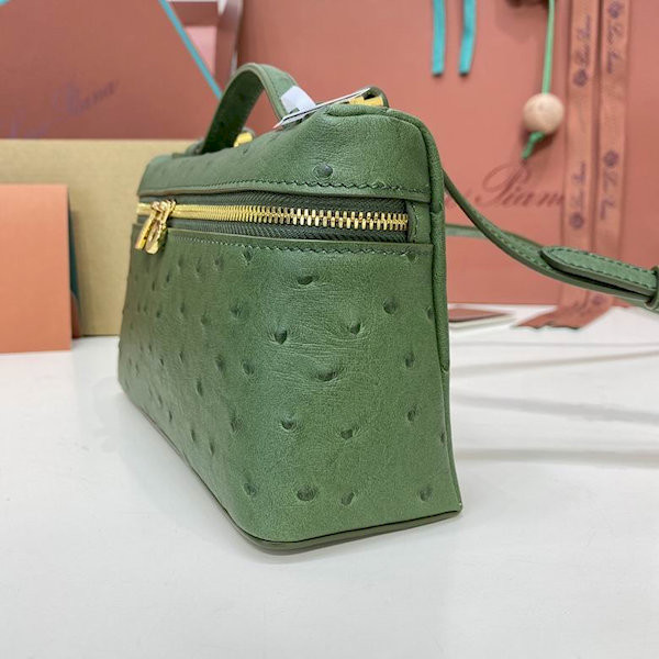 Loro Piana Women's Extra Ostrich Pocket Bag / Dark Green/Rolled Gold