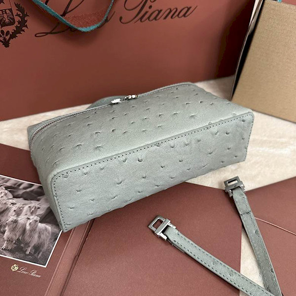 Loro Piana Women's Extra Ostrich Pocket Bag / Haze Blue/Rolled Silver