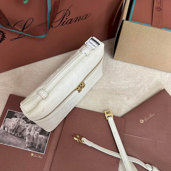 Loro Piana Women's Extra Ostrich Small Pocket Bag / Whisper White/Rolled Gold