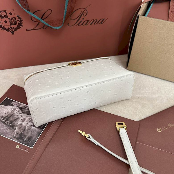 Loro Piana Women's Extra Ostrich Small Pocket Bag / Whisper White/Rolled Gold