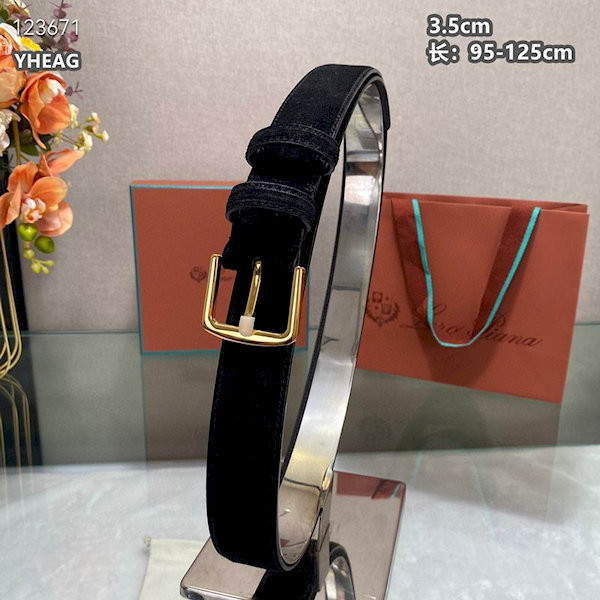 Loro Piana Alsavel Belt Split Calf Suede Leather Strap 35mm with Gold Buckle in Black
