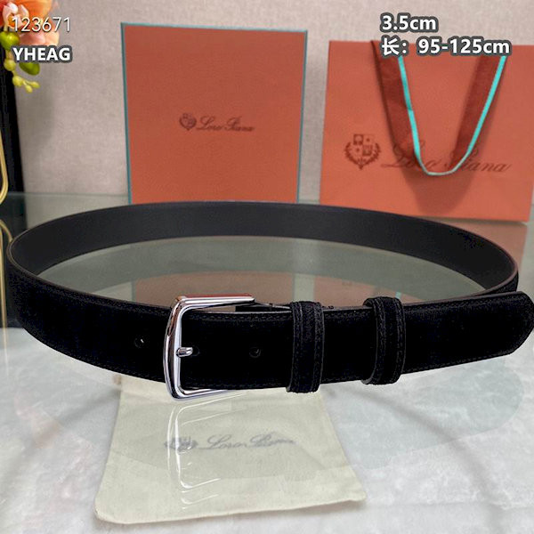 Loro Piana Alsavel Belt Split Calf Suede Leather Strap 35mm with Silver Buckle in Black